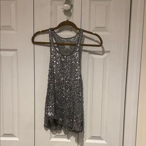 Free People Silver Sequin Mesh Top